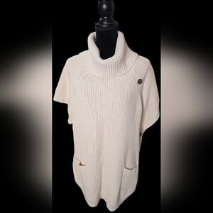 Coldwater Creek 1X Heavy Ribbed Cotton Poncho Cape Sweater Cream
